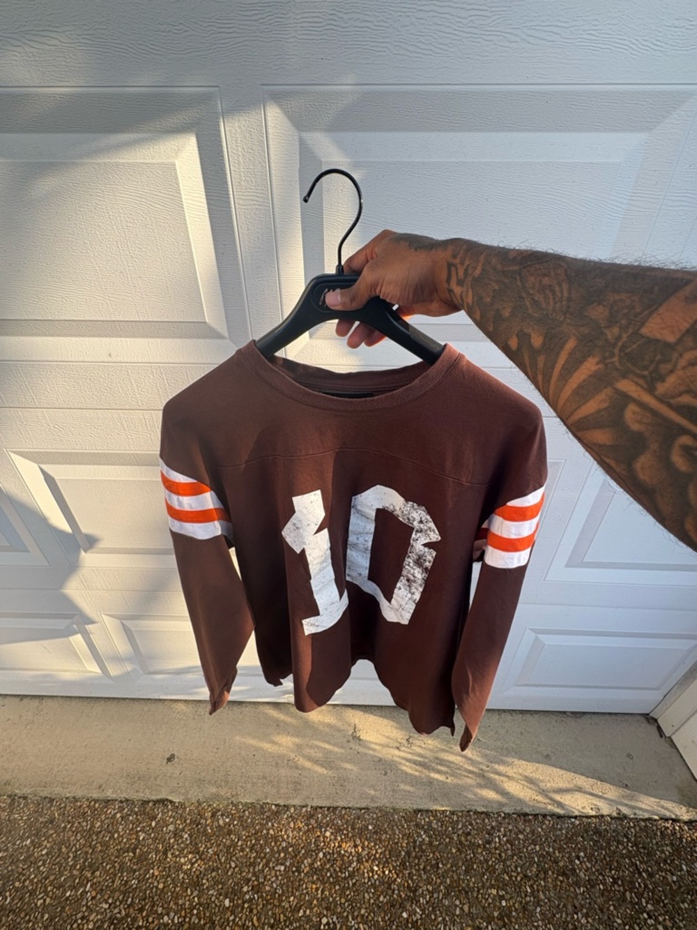 Men's Brown Long-Sleeve Graphic Football Tee with White '10'